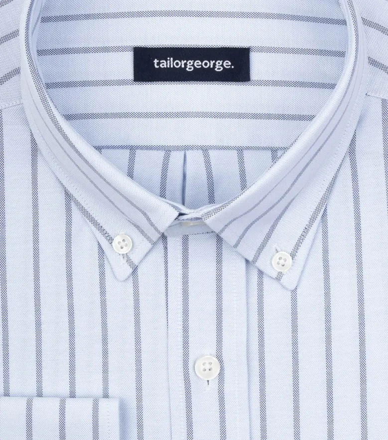 Chemise en Oxford américain épais à rayures bleu ciel