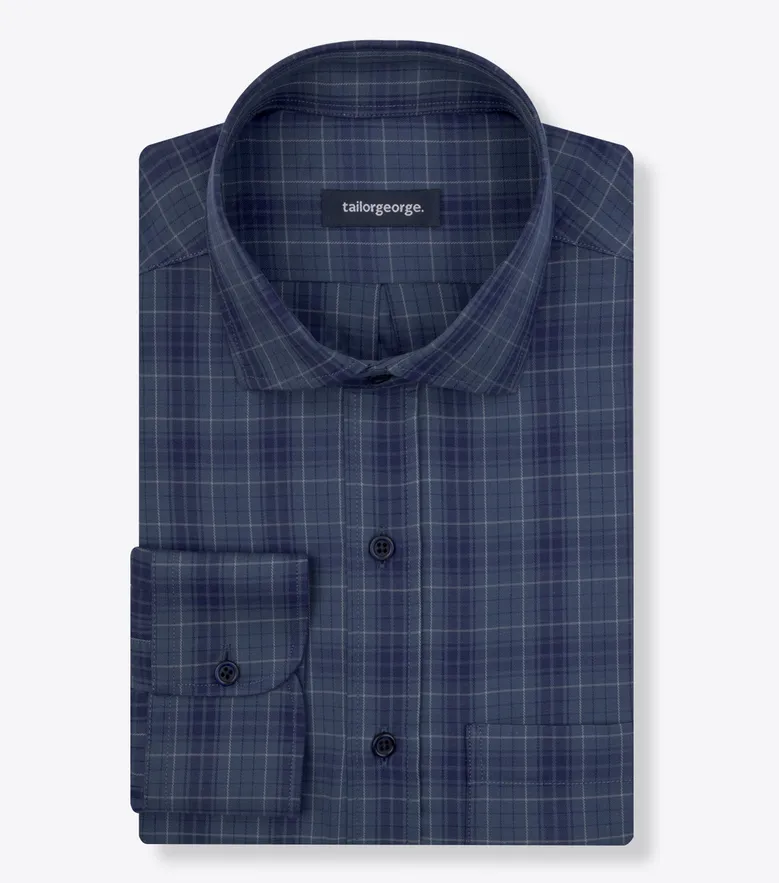 Chemise en twill à carreaux écossais bleu