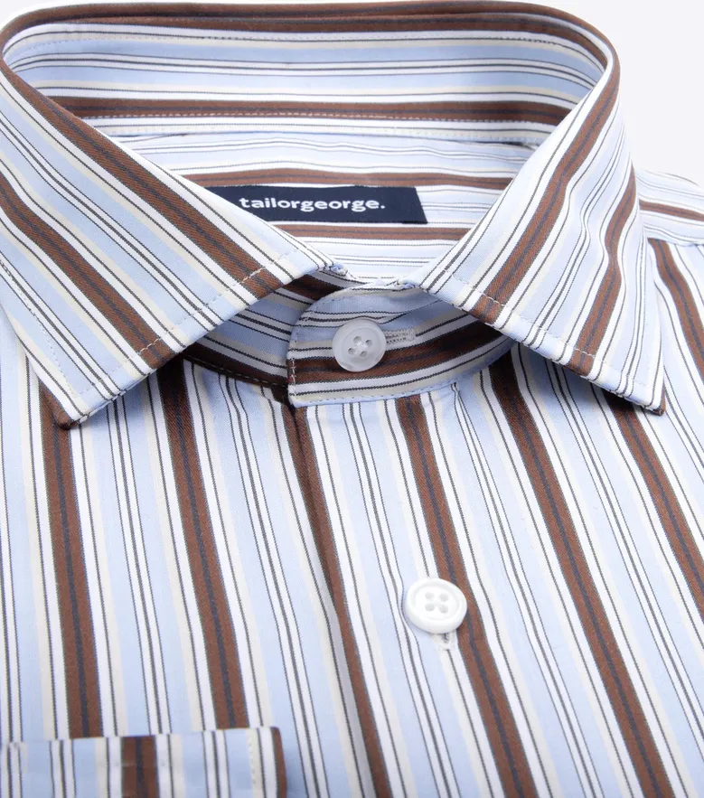 Chemise en popeline à rayures bleues et marron