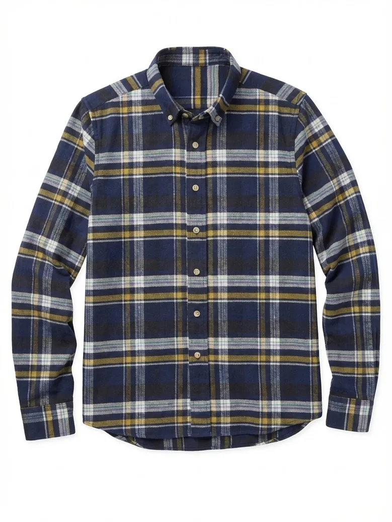 Chemise en lin épais à carreaux bleus et jaunes