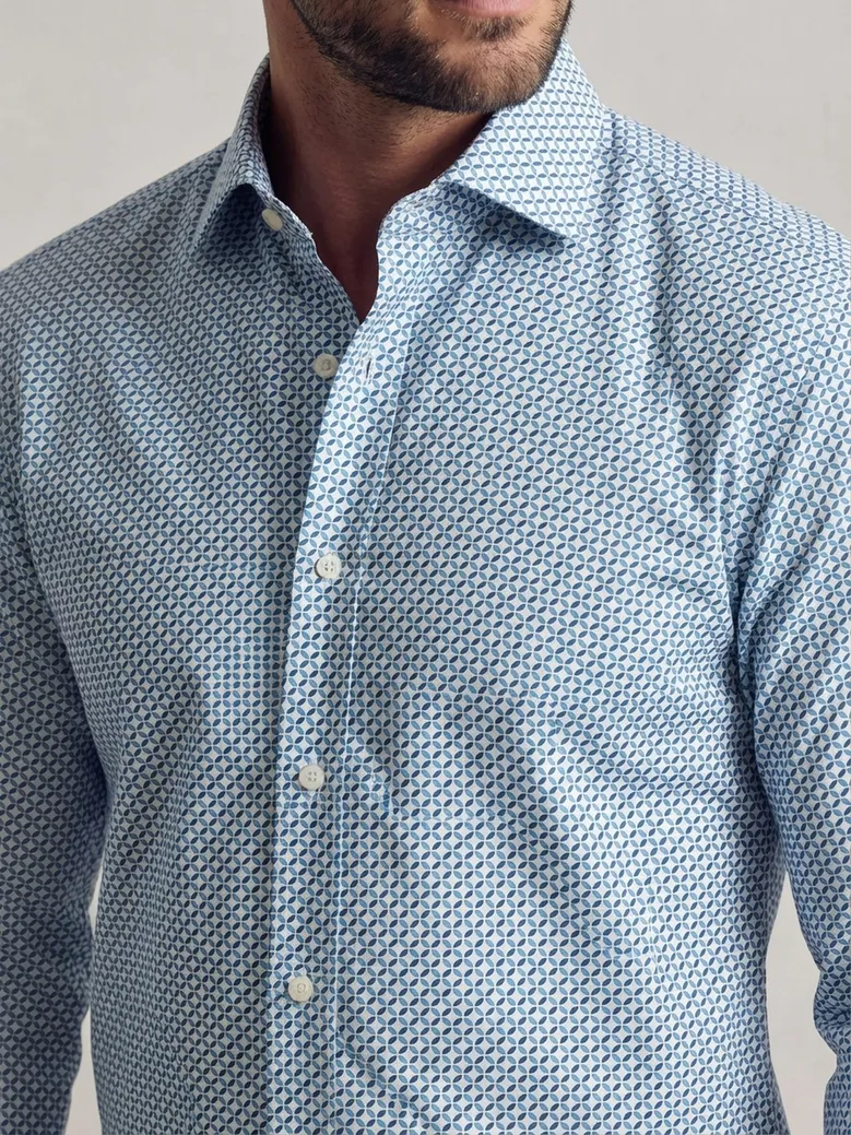 Chemise en popeline imprimé bleu facile à repasser