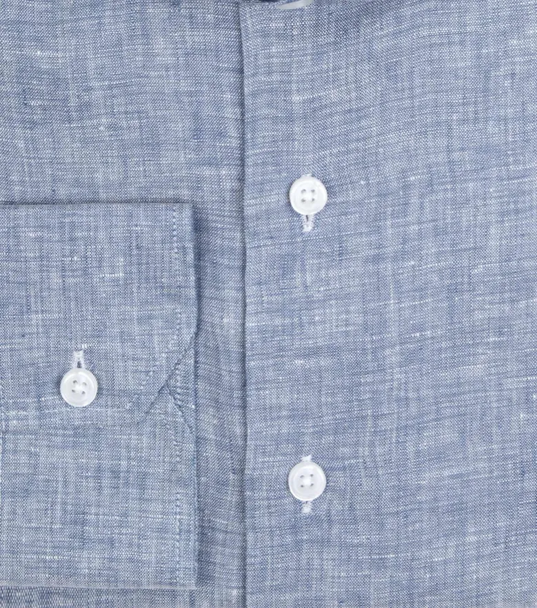Chemise en lin uni bleu