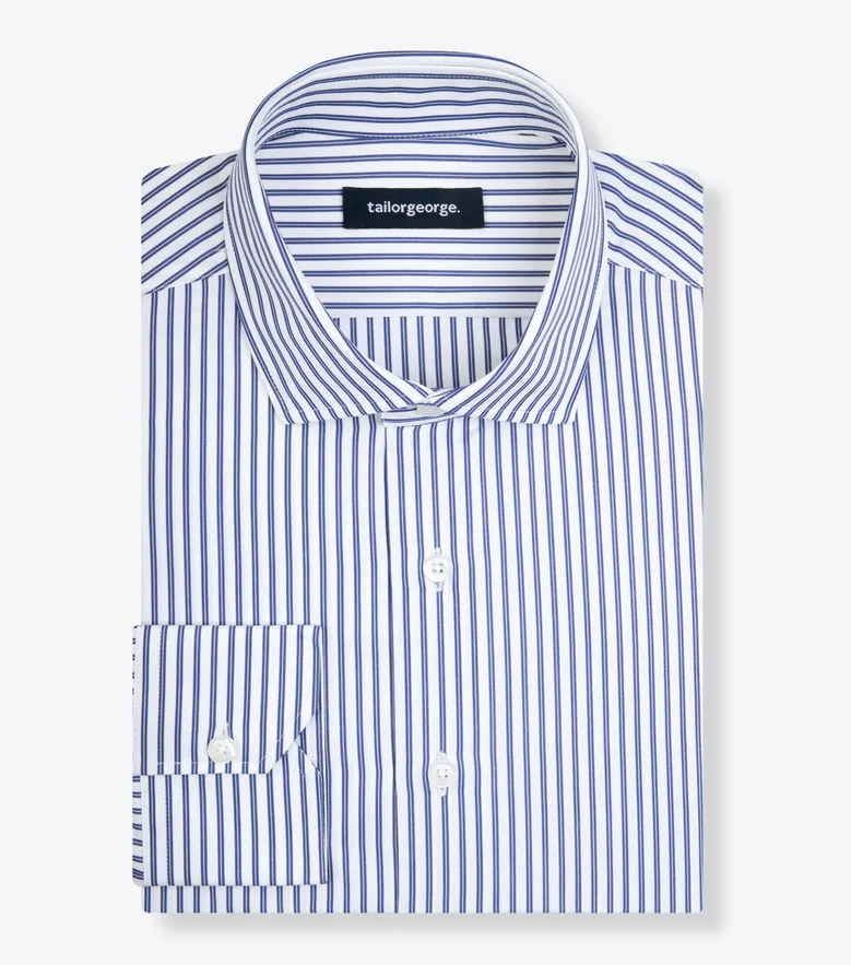 Chemise en popeline à rayures bleues facile à repasser