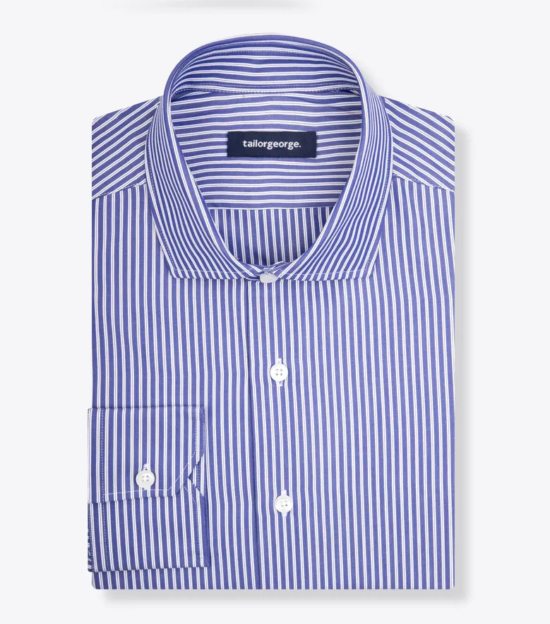 Chemise en popeline à rayures bleu roi facile à repasser