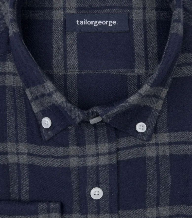 Chemise en flanelle épaisse tartan bleu et gris