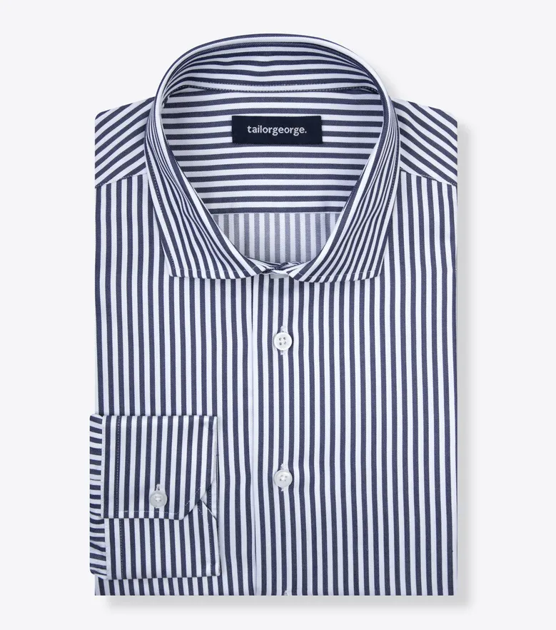 Chemise en twill à rayures bleu marine facile à repasser