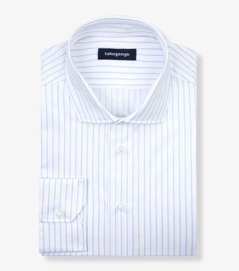 Chemise en twill à rayures bleu ciel facile à repasser