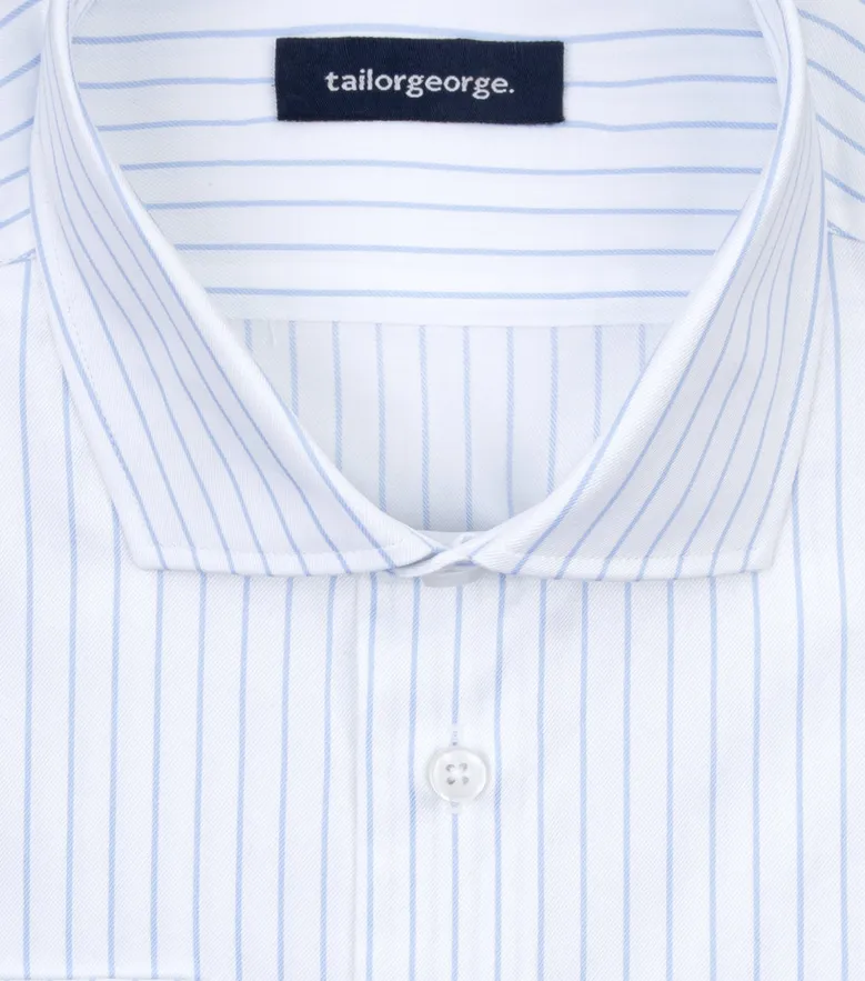 Chemise en twill à rayures bleu ciel facile à repasser