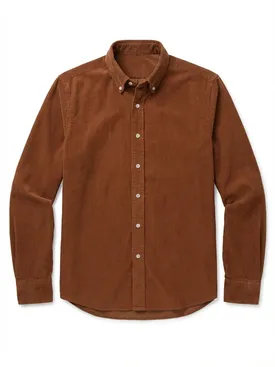 Oranje effen corduroy overhemd