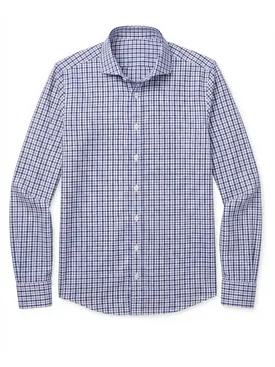 Gemakkelijk te strijken blauw geruit twill overhemd