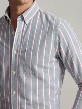 Lichtgrijs gestreept zwaar Amerikaans Oxford overhemd