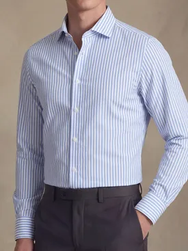 Gemakkelijk te strijken hemelsblauw gestreept poplin overhemd